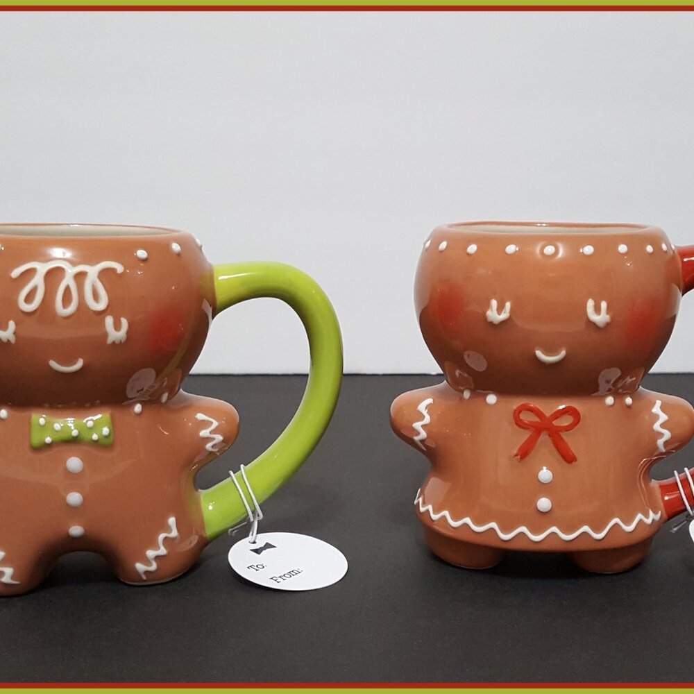 NEW Threshold Gingerbread Man and Gingerbread Woman Mugs 11 OZ Stoneware NIB